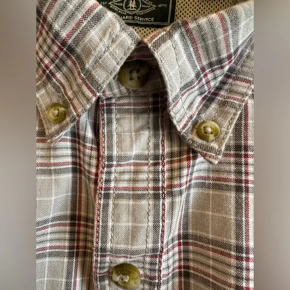 Men’s XL G H Bass For Hard Service Plaid Button Down Short Sleeve Shirt Red Grey - Picture 5 of 9